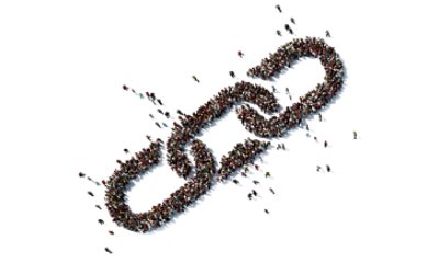 Abstract image of a chain link made up of a group of people