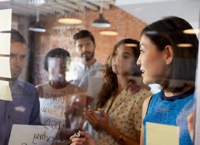 Five people having a discussion