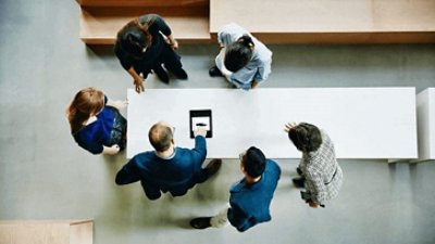 Business colleagues discussing project in office