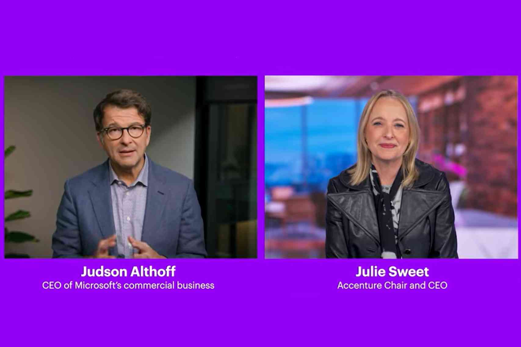 Judson Althoff and Julie Sweet in an interview