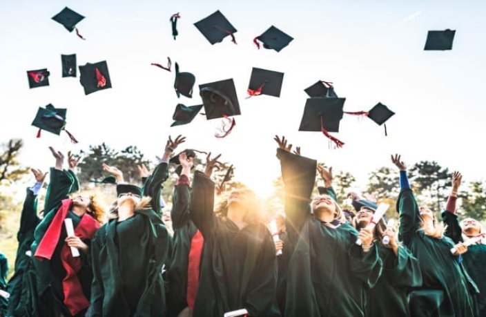 Group of Graduates Throwing up their Black Caps