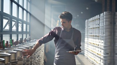 A guy wearing an apron