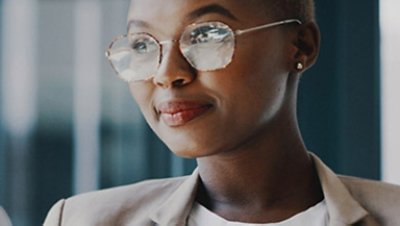 Woman wearing glasses with smile on her face