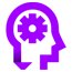 Human head with gear inside icon purple