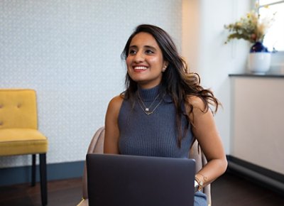 A woman smiling