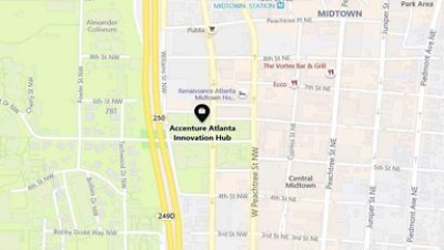 Street map of Accenture Atlanta Innovation Hub using Bing