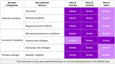 The executive survey was administered prior to current developments in the Middle East