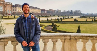 A photo of a man with beautiful garden