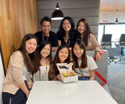 Group photo with a cake