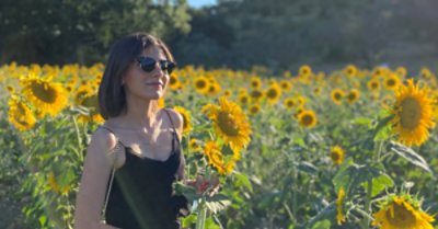 Woman with sunflowers