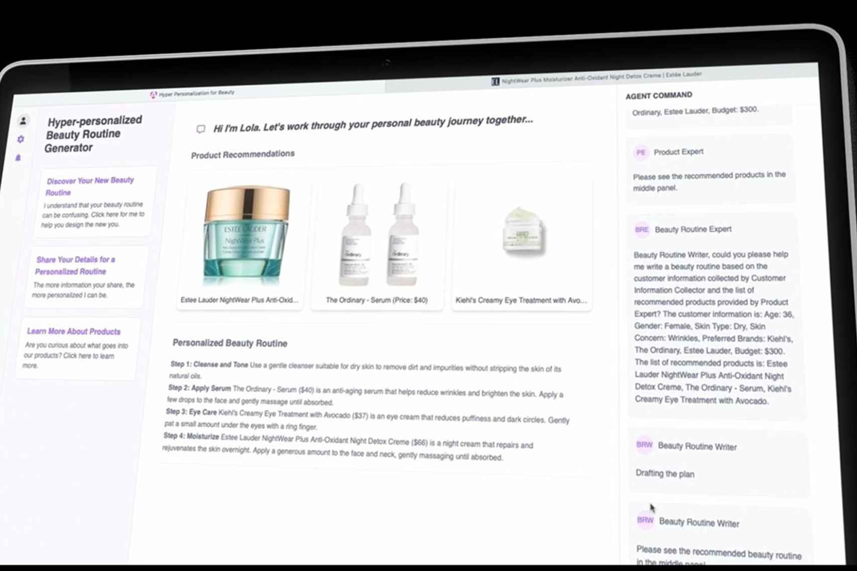 An AI-powered, hyper-personalized beauty platform transforms the skincare experience.