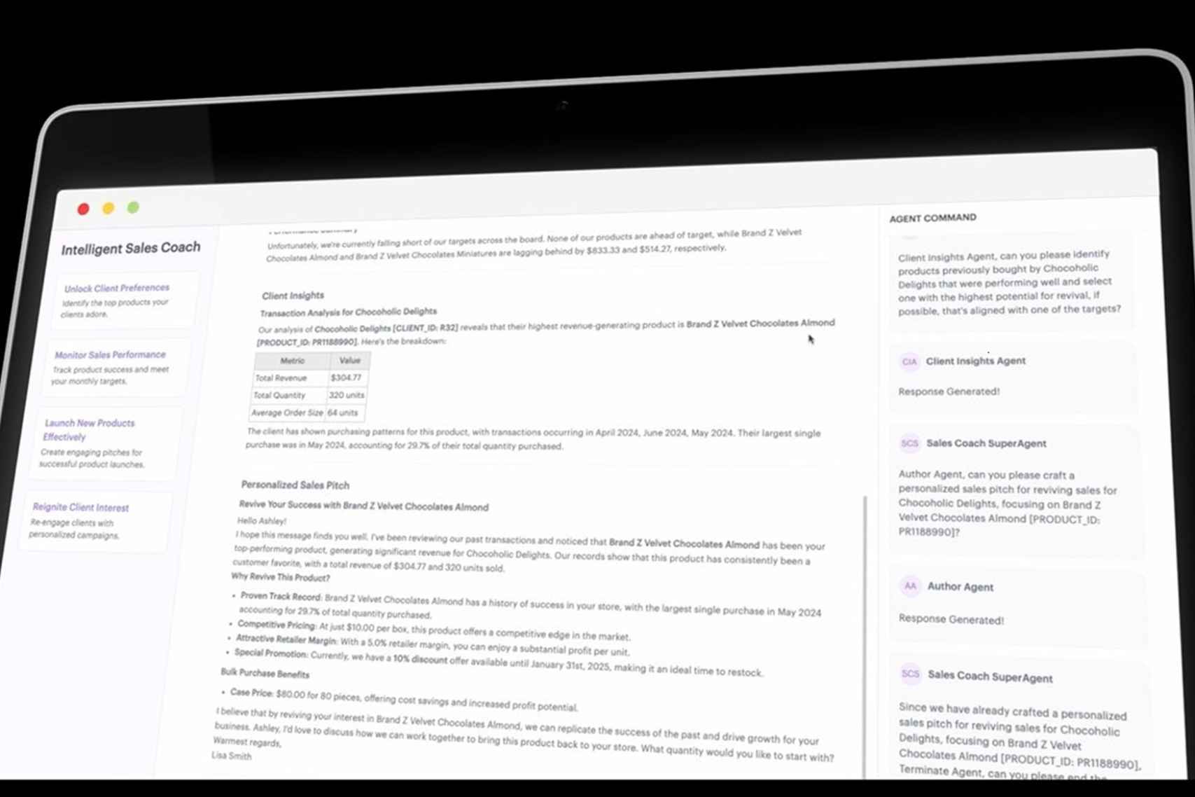 The Intelligent Sales Coach is a generative AI-powered sales coaching solution that transforms how field sales representatives operate.