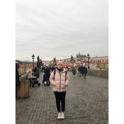 Issy Freeman-Pinhorn on the Charles Bridge in Prague