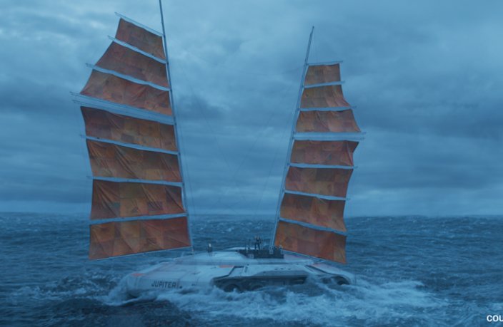 Digital sailboat in ocean