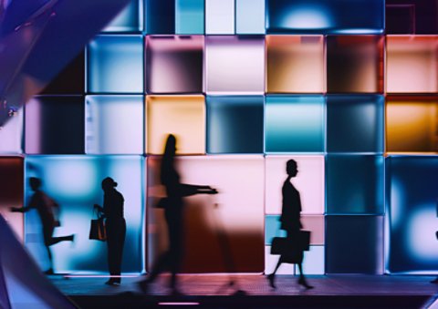 Hallway with purple lights