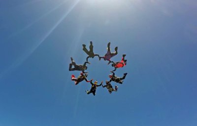 Skydiving group having fun