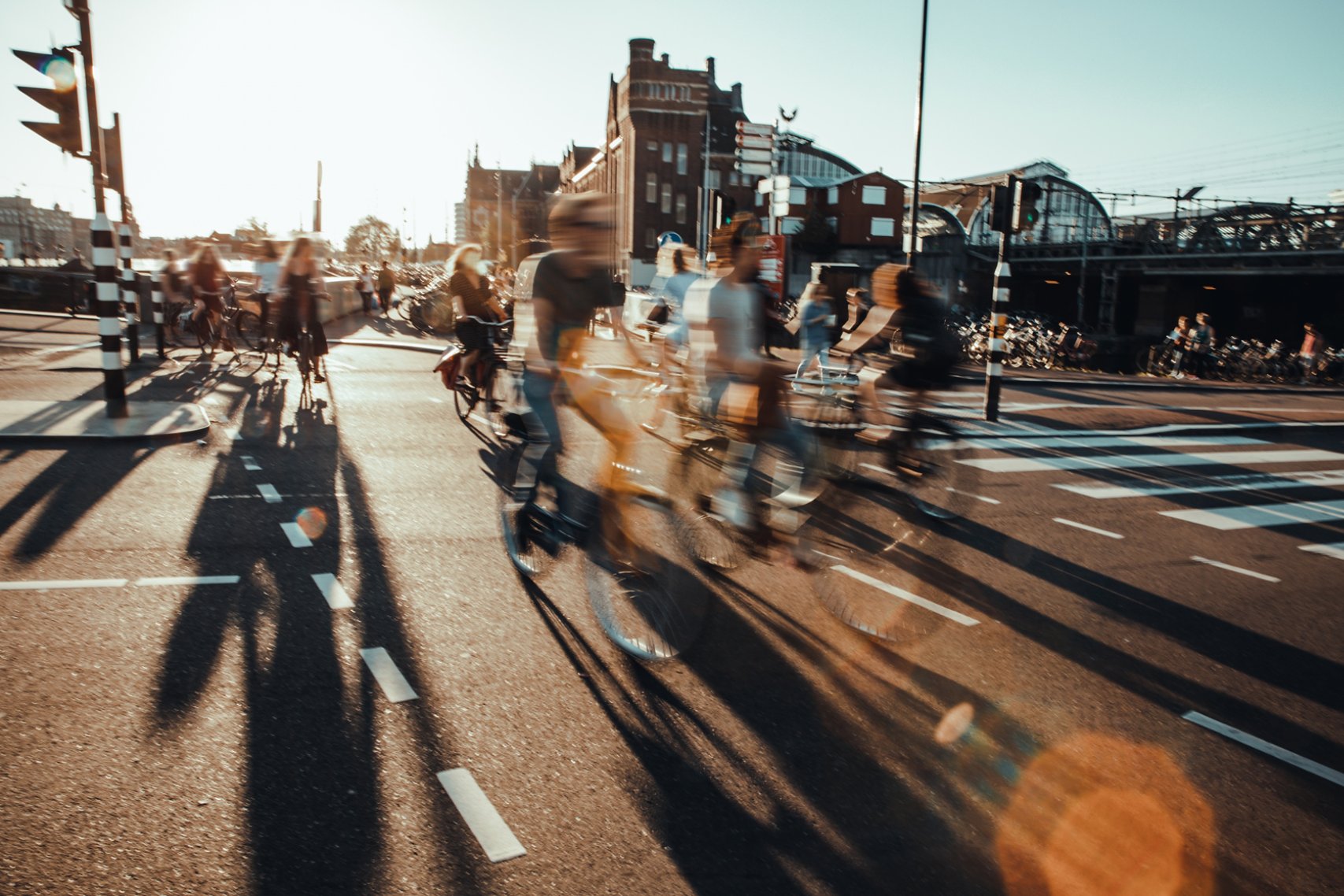 Cyclist on the street in motion