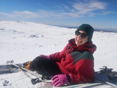 A woman having fun in the snow