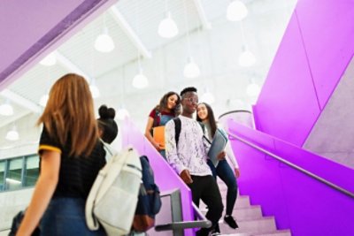 Purple stairs with friends