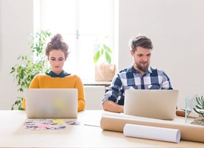 Man and woman working together